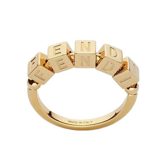 Fendi Fendigraphy Letters Gold Metal Ring Size - Picture 1 of 4